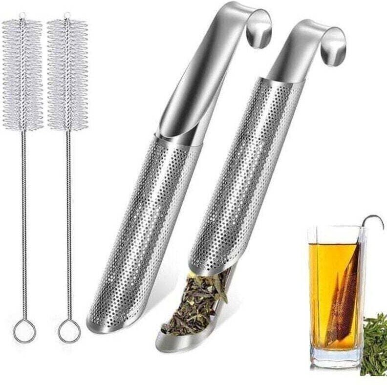 Set mit 2 Teefiltern – Wiederverwendbarer Tee-Infuser aus Edelstahl mit langem Griff und Teesieb aus feinstem Netzgewebe...