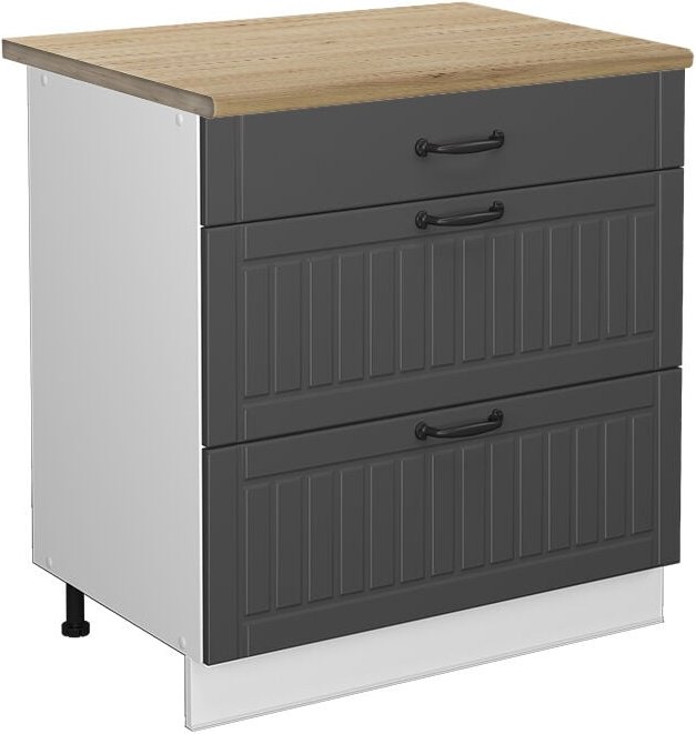 Vicco - Küchenunterschrank Fame-Line, Anthrazit Landhaus, 80 cm mit 3 Schubladen, ap Eiche