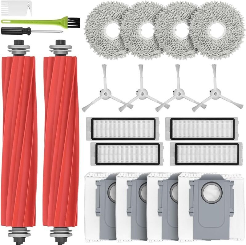 Zubehörset für Roborock Q Revo, Ersatzteile mit 2 Hauptbürsten, 4 Wischtüchern, 4 Staubbeuteln, 4 Filtern, 4 Seitenbürst...