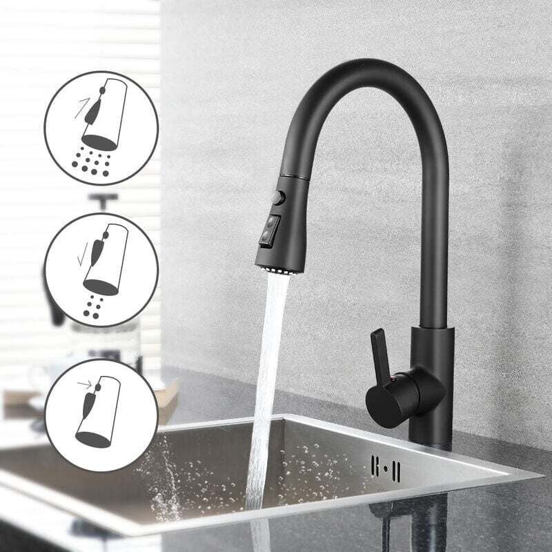 Robinet de Cuisine Extractible en Acier Inoxydable, 3 Modes de Jet, Robinet Mitigeur 360 ° Rotatif pour Cuisine ou Salle...