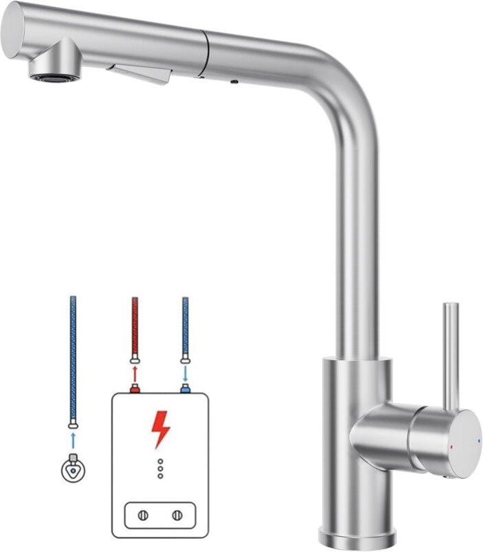 Lonheo Niederdruck Küchenarmatur Wasserhahn Küche ausziehbar 360° drehbar Spültischarmatur mit Brause, Edelstahl Küchenw...