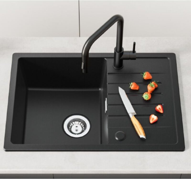 Cecipa Max - cecipa Spülbecken mit 1 Becken Anthrazit Granitspüle 65 x 45 cm, Aufsatzwaschbecken Küchenspülbecken Mit Ab...