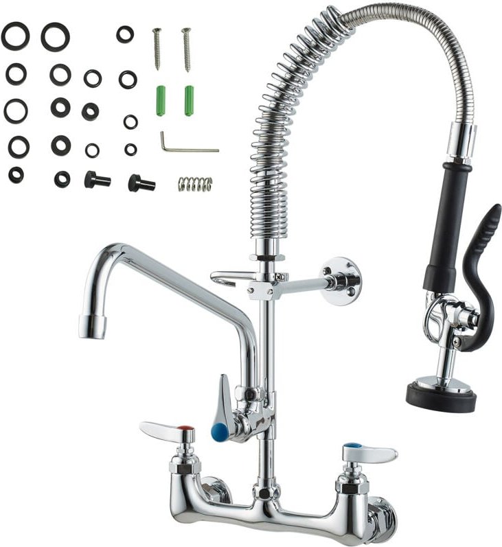 Mophorn Gewerbe-Wasserhahn mit Vorspülbrause, 53,3 cm Höhe, 20,3 cm Mitte, 30,5 cm Schwenkauslauf, Wandmontage-Küchenspü...