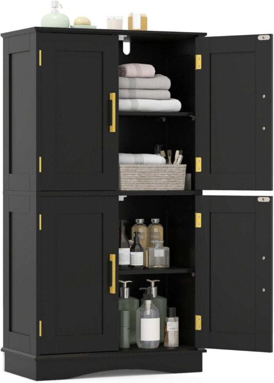 Wooden kitchen pantry cabinet with 4 doors adjustable shelves