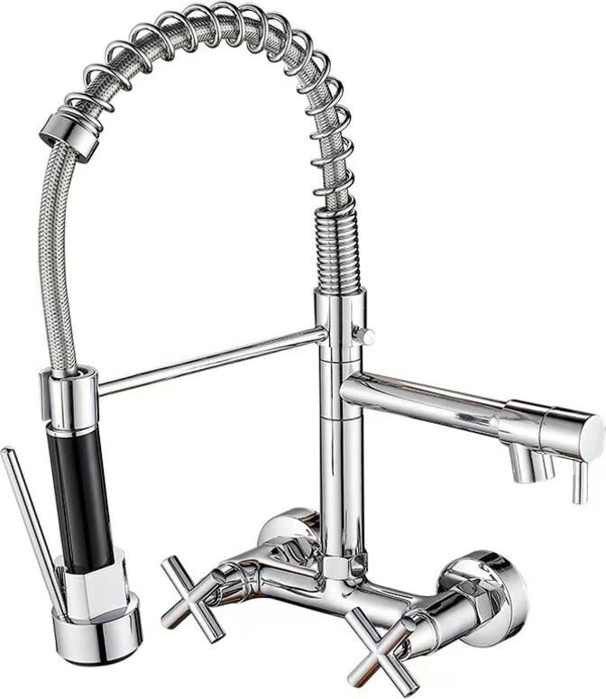 8-Zoll-Centerset-Wandmontage-Wasserhahn mit ausziehbarer Brause, zwei Sprühmodi und zwei Griffen, Einhebel-Küchenspülenh...