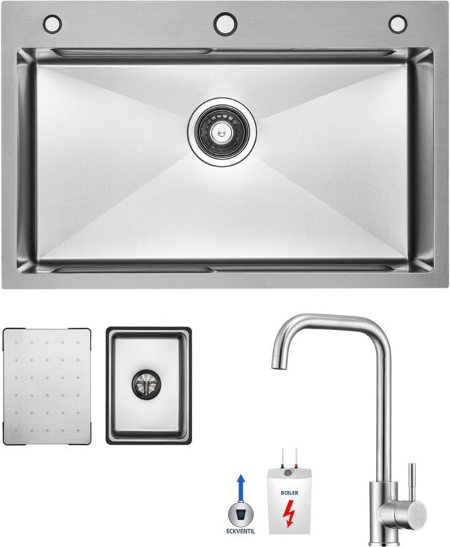 Cecipa Max - Küchenspüle aus Edelstahl 70x45cm Gebürstete Mit Abtropffläche + Niederdruck-Küchenarmatur Gebürstete Küche...