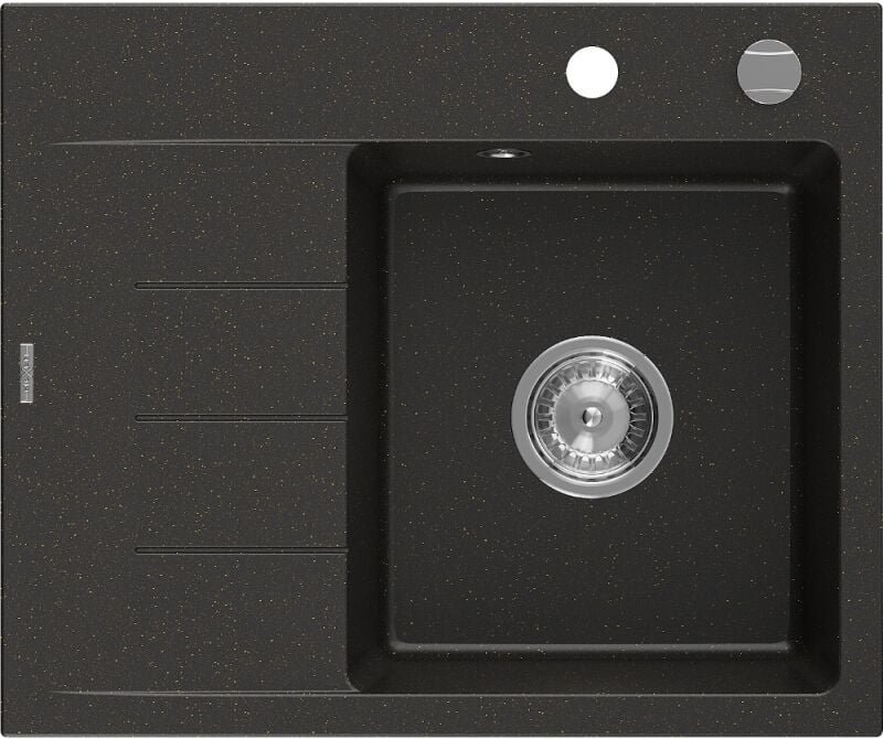 Ben Granitspüle 1-Becken mit Ablagefl√§che rechts 600 x 500 mm, schwarz/gold metallic, Siphon chrom - 6523605000-75 - Me...