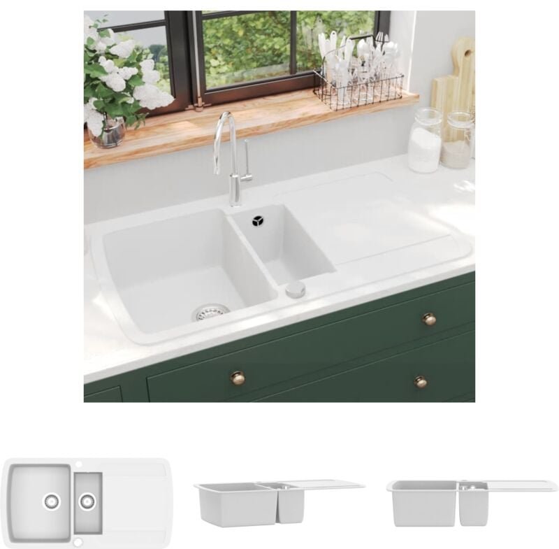 The Living Store Granitspüle Doppelbecken Weiß - Küchenspülen & Spülbecken - Weiß