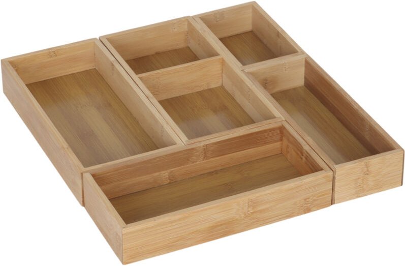 Relaxdays Schubladeneinsatz 5-tlg. Set, universal, Besteckbox Küche, versch. Größen, für Make-up, Schmuck, Stifte, natur