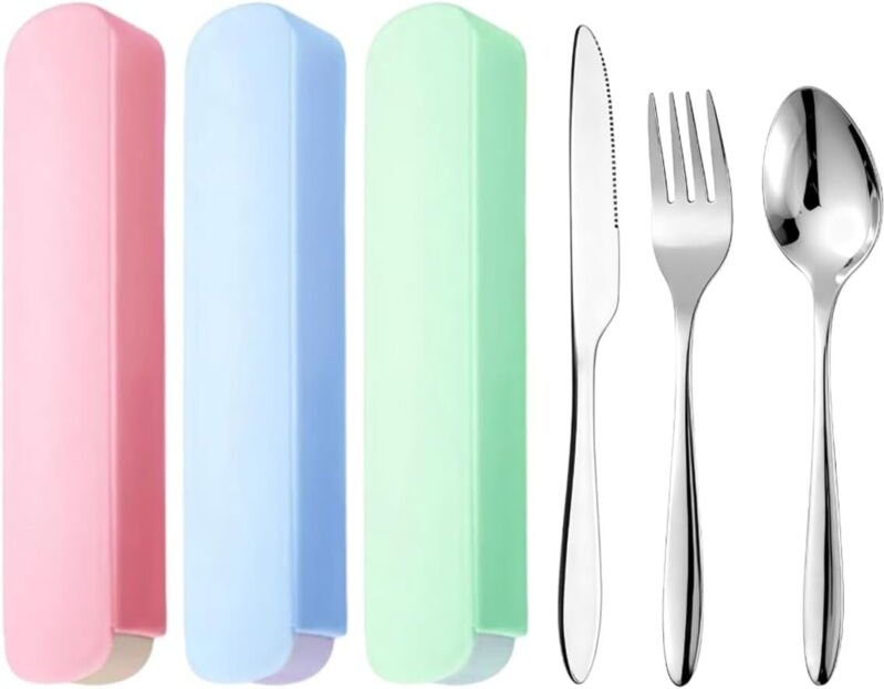 3-teiliges Camping-Lunchbox-Besteckset, tragbares Edelstahl-Besteckset, Reisebesteck, Gabel, Messer und Teelöffel, für P...