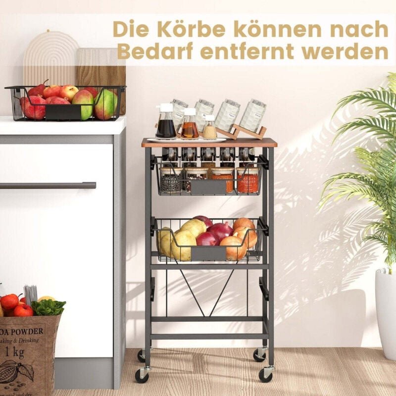 Thumbnail - Servierwagen mit rollen gemuseregal mit ausziehbaren korben rollwagen mit 4 etagen 42 x 31 x 74 cm