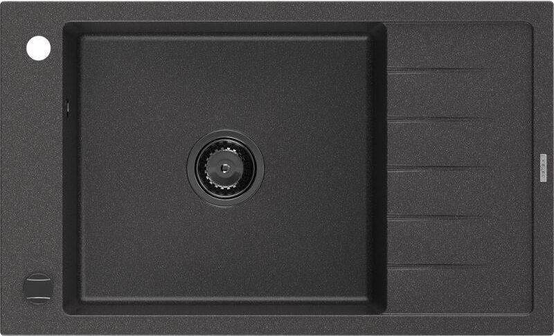 Elias Granitspüle mit 1 Becken und Abtropffl√§che 795 x 480 mm, schwarz gesprenkelt, schwarzer Siphon - 6511791005-76-B ...