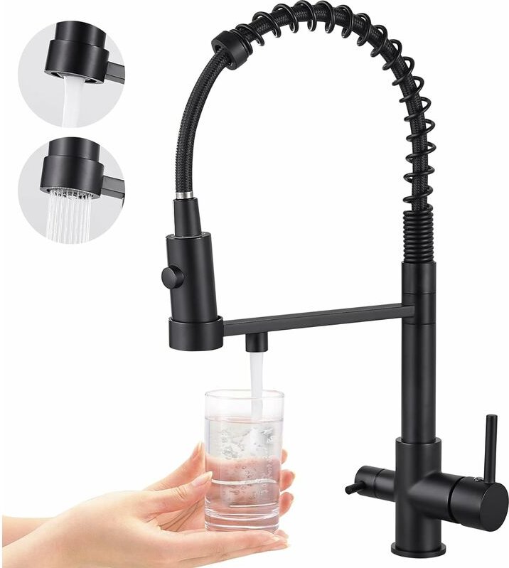 Thumbnail - 3 Wege Wasserhahn Küche 3 in 1 Küchenarmatur Ausziehbar Trinkwasserhahn aus Messing Spültischarmatur mit 3/8 Zoll Wasser...