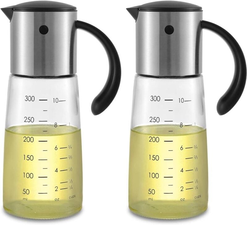 2er-Pack Glasflaschen zur Abgabe von Olivenöl – selbstkippender Gewürzbehälter mit automatischer Kappe und Stopfen – 300...