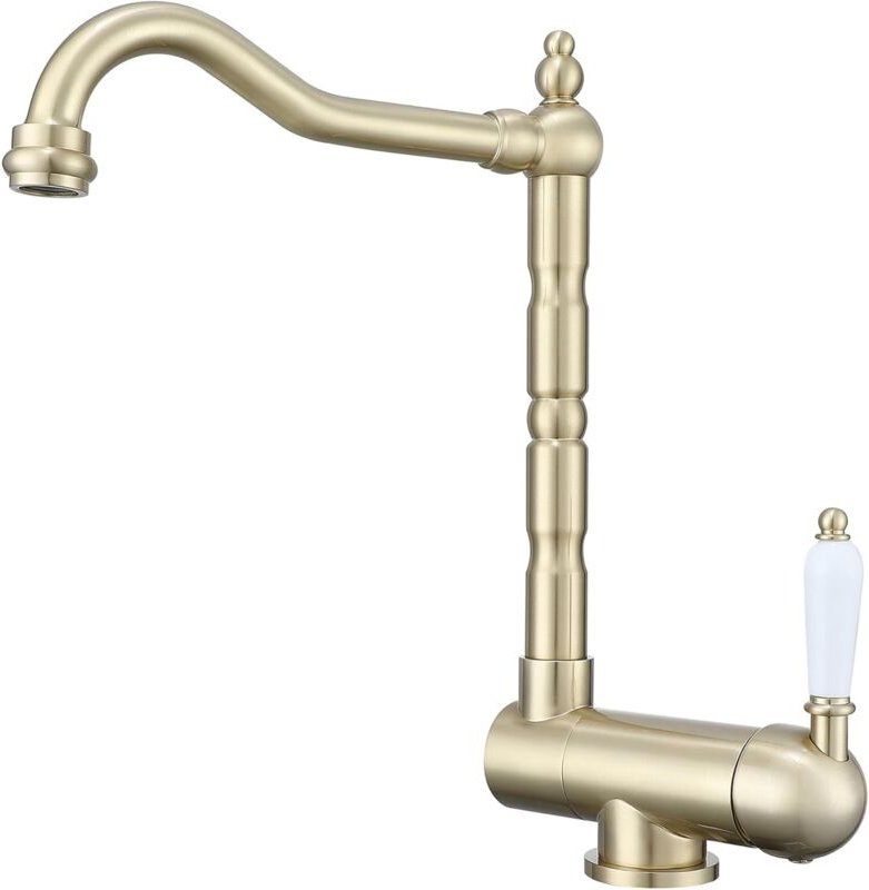 Klappbare Küchenarmatur aus gebürstetem Messing in Goldoptik, 360° drehbarer Spültischmischer, Einhebelmischer für Warm-...