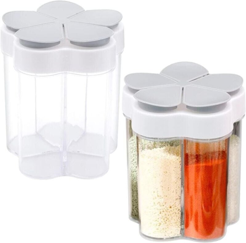 2 Stück 5-in-1-Gewürzgläser aus Kunststoff, durchsichtige Gewürzbehälter mit 5 Fächern, Gewürzboxen für Gewürze, Kräuter...