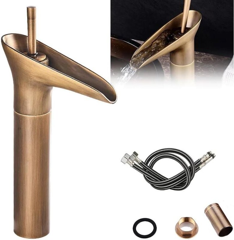 Kupfer-Weinbecher-Wasserhahn, Warm- und Kaltwasser-Waschtischarmatur, Einhebel-Wasserhahn aus Messing mit Bronze-Finish,...