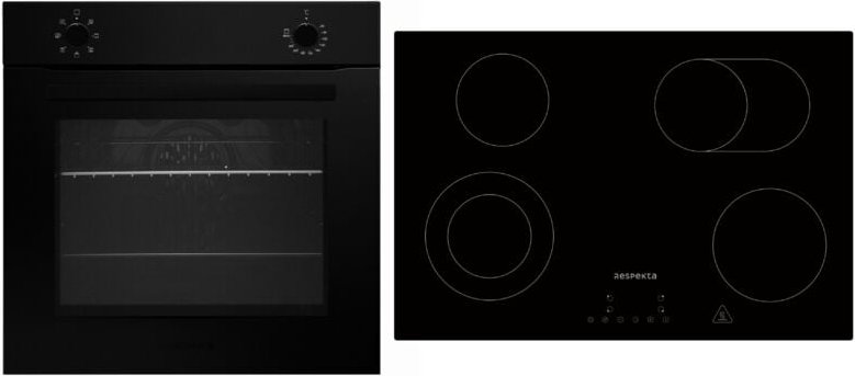 Backofen Herd Matt Schwarz Kochfeld Glaskeramik 77cm autark rahmenlos Respekta