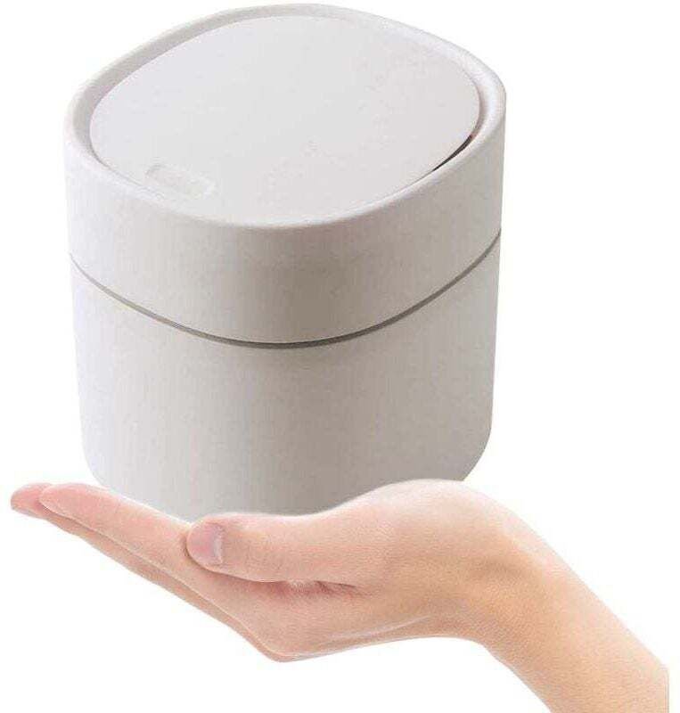 Mini-Abfalleimer mit Deckel, XU, 2 Liter, kleiner Abfalleimer für Büro, Schminktisch, Nachttisch usw. Polypropylen (Weiß...