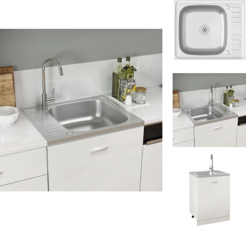 Küchenspülen & Spülbecken - Living Spüle mit Abtropffläche Set Silbern 500x600x155 mm Edelstahl - Silber