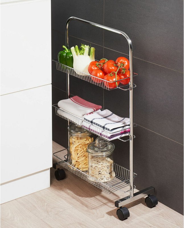 Metall Küchenwagen 77x46x22 cm - 3 Ablagen - Küchen Wagen Nieschenwagen Beistellwagen Allzweckwagen Rollwagen