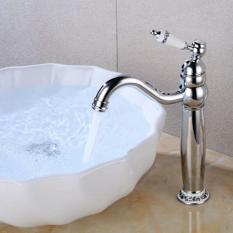 Wasserarmatur Retro Nostalgie Hoch Einhebel Wasserhahn Bad Waschbecken Armatur Mischbatterie-Silber