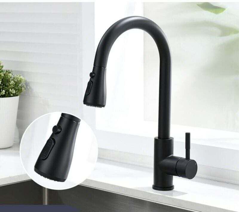 Robinet Mitigeur Cuisine Noir Douchette Extractible Pivotant 360 Degrés 3 Modes Pulvérisation