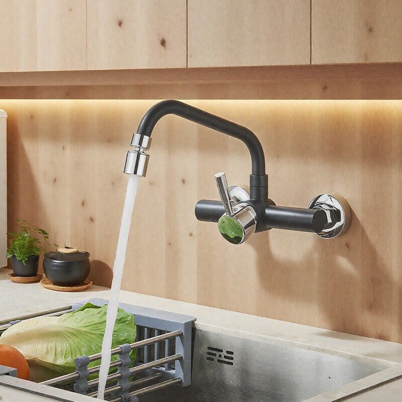Thumbnail - Wandmontage Küchenarmatur mit 2 Strahlarten, Wasserhahn Küche Wandarmatur mit drehbar Auslauf, Einhebelmischer Wand Arma...