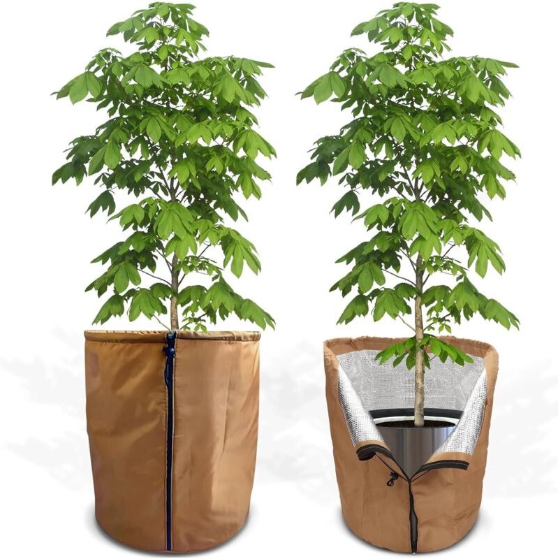 Thermo Topfschutz für Pflanzen – Frostschutz für Pflanzkübel, Winterschutz mit Kordelzug, Pflanzenschutz Winter für Topf...