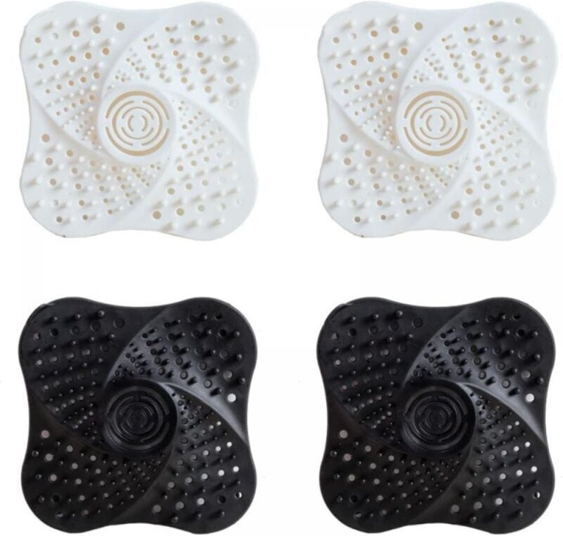 4er-Set Silikon-Spülbeckensiebe, Abflussschutz, Haarfänger mit Saugnapf, verstopfungsfrei, weiß und schwarz