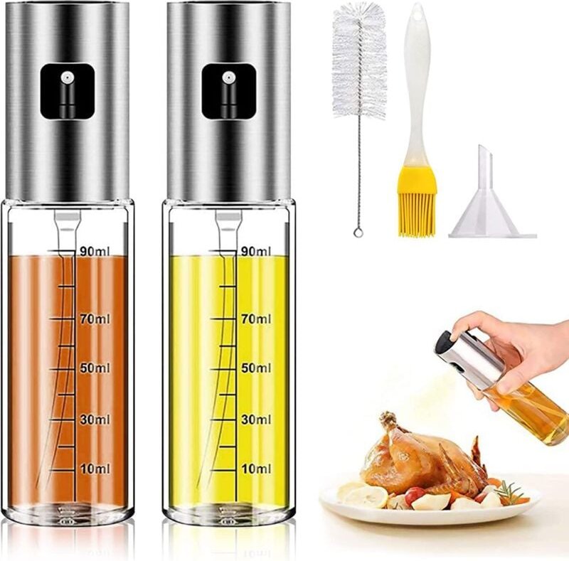 2 Stück Ölsprüher Öl Sprühflasche Ölspray zum Speiseöl Kochen Heißluftfritteuse, Glas, 100ml
