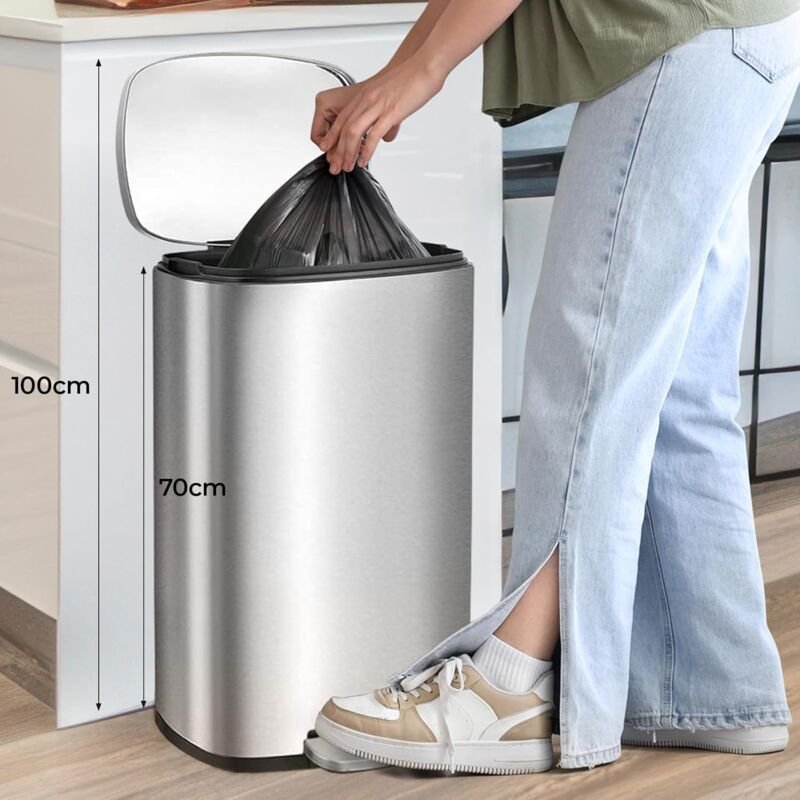 Liferun - 50 Liter Küchen-Mülleimer, Treteimer aus Metall und Stahl mit Deckel, herausnehmbare Inneneimer, Soft-Close-Fu...