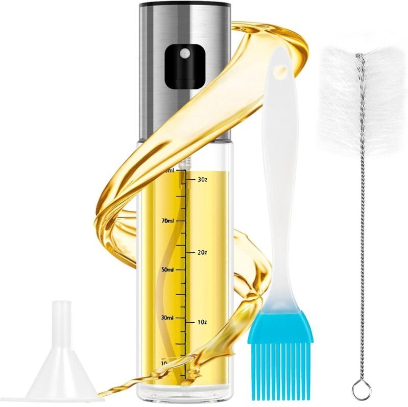 Thumbnail - Öl- und Essig-Sprühflasche, Edelstahl-Ölsprüher 100 ml mit Skala mit Pinsel, Trichter, auslaufsicherer Spender, Ölsprühf...