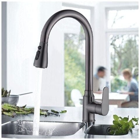 Küchenarmatur 360° Drehung, mit Ausziehbrause, Spültischarmatur, Kalt & Warm verfügbar, mit 2 Modi, Hochdruck-Küchenarma...