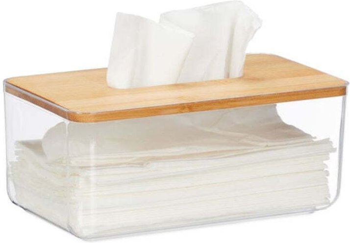 Transparente taschentuchbox mit bambusdeckel 88