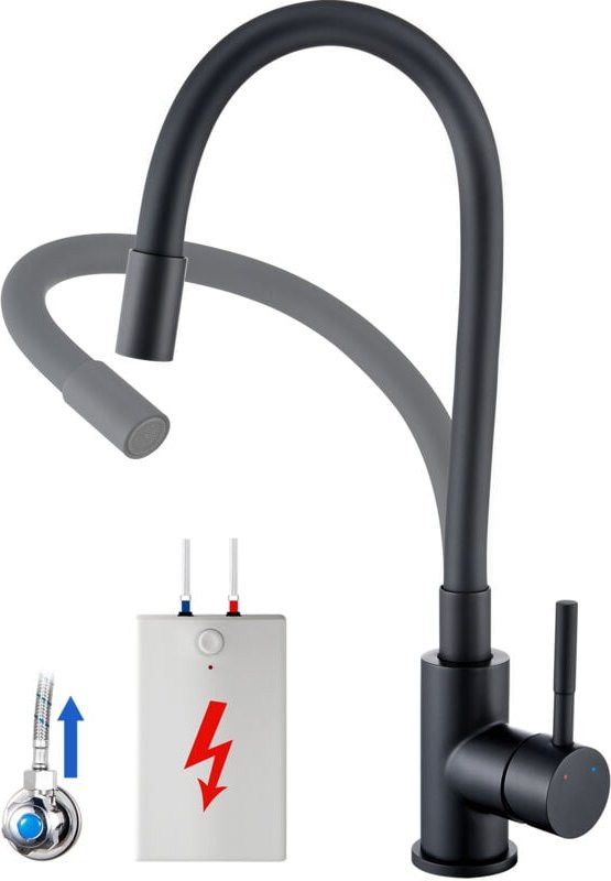 Niederdruck flexibler Wasserhahn Küche Armatur, 360° schwenkbare Küchenmischbatterien, Einhebelmischer für Kaltwasser un...
