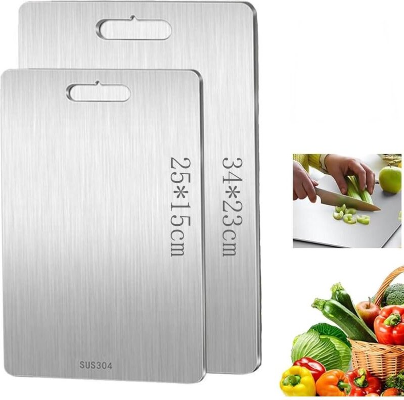 Lablanc - 2 Stück Edelstahl-Schneidebrett, doppelseitiges Schneidebrett, Schneidebrett-Serviertablett für Fleisch, Obst ...