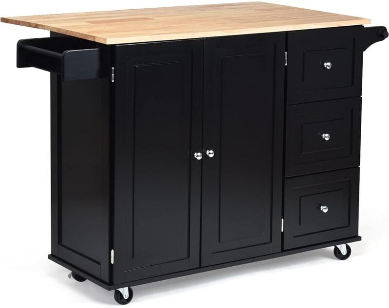 Küchenwagen mit erweiterter Tischplatte & Schubladen & verstellbare Ablage, Servierwagen mit Handtuchhalter & Gewürzrega...