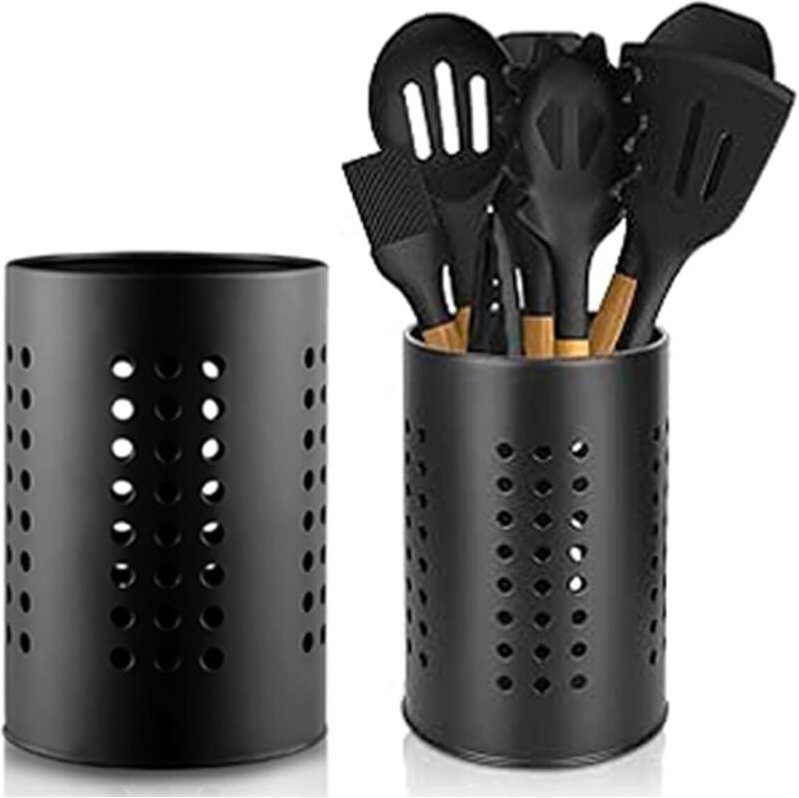 2 porte-couverts acier inoxydable noir, pot ustensile cuisine.