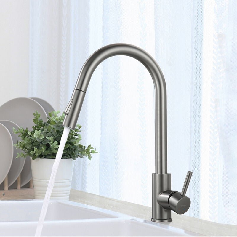 Edelstahl Wasserhahn Küche ausziehbar mit 2 Strahlarten 360° drehbar Hochdruck Küchenarmatur (hoher Komfort-Auslauf 220m...