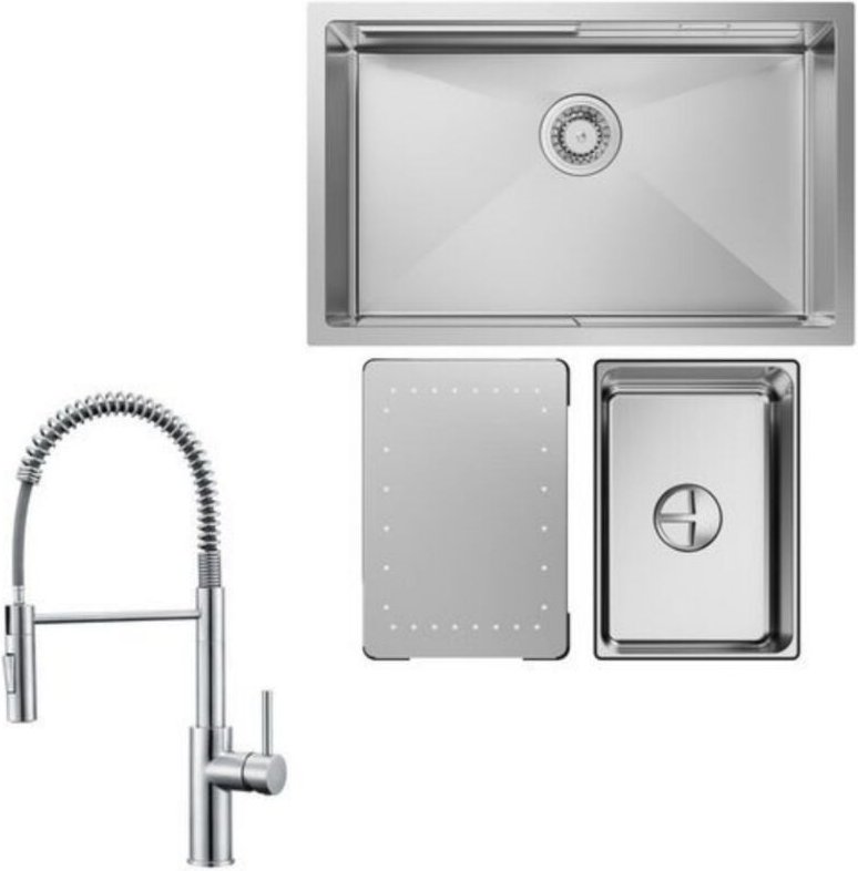 Küchenspüle 1.5 Becken 70x44cm EdelstahlSpüle Gebürstete Unterbauspüle + Feder-Küchenarmatur gebürstete Mit 2 Strahlarte...