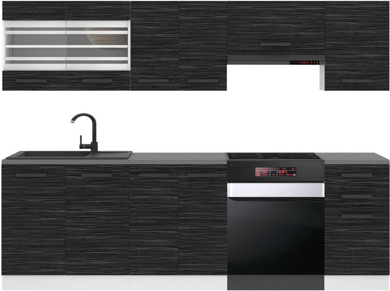 Küchenzeile Küchenblock Lily - Küchenmöbel 240 cm Einbauküche Vollausstattung ohne Elektrogeräten mit Hängeschränke und ...