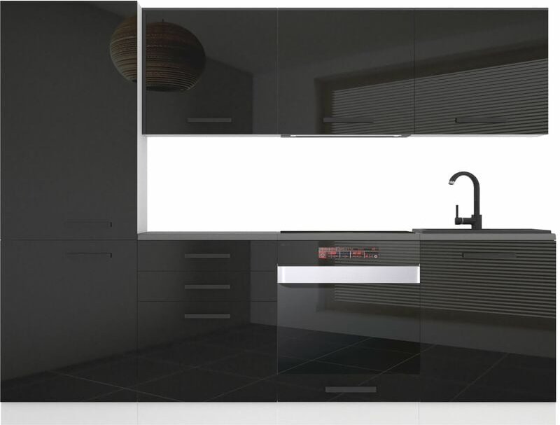 Küchenzeile Küchenblock Sandy - Küchenmöbel 240 cm Einbauküche Vollausstattung ohne Elektrogeräten mit Hängeschränke und...