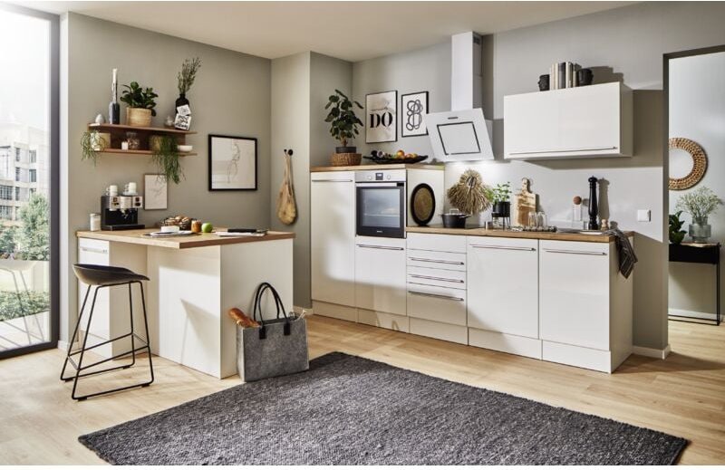 Küche Küchenzeile Inselküche Einbauküche Weiß Gabriel 290 cm Respekta Premium