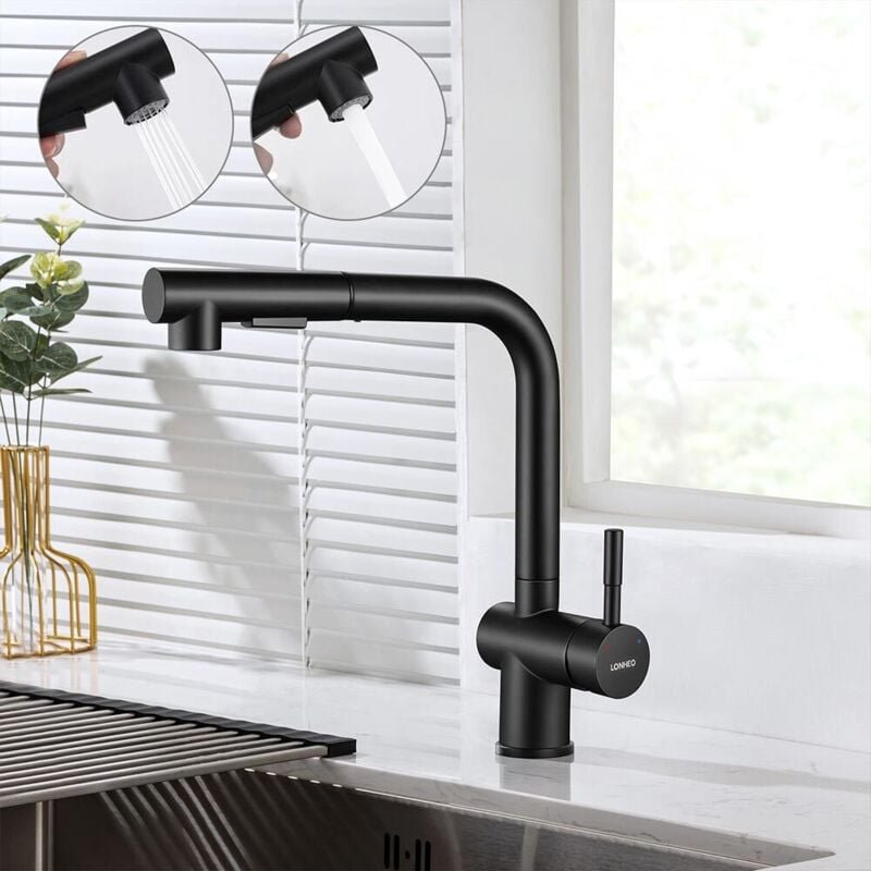 Hochdruck Küchenarmatur 360° Schwenkbar Edelstahl Wasserhahn Küche mit Brause 2 Strahlarten Einhebelmischer Spültischarm...