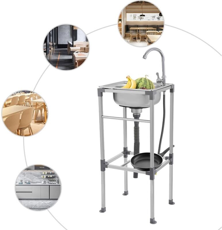 Freistehende Spüle aus Edelstahl, Rechteckig Professionelle Spüle mit Kaltwasserhahn