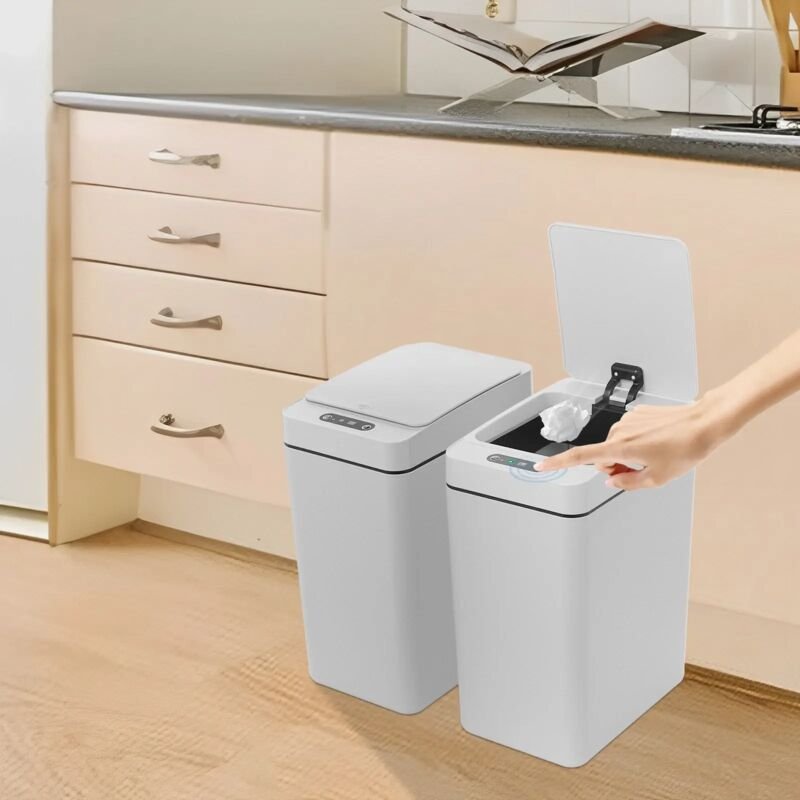 Set mit 2 Sensor-Abfalleimern (12 l), automatische Abfalleimer mit Sensor, berührungslose Deckel, für Küche, Bad und Bür...
