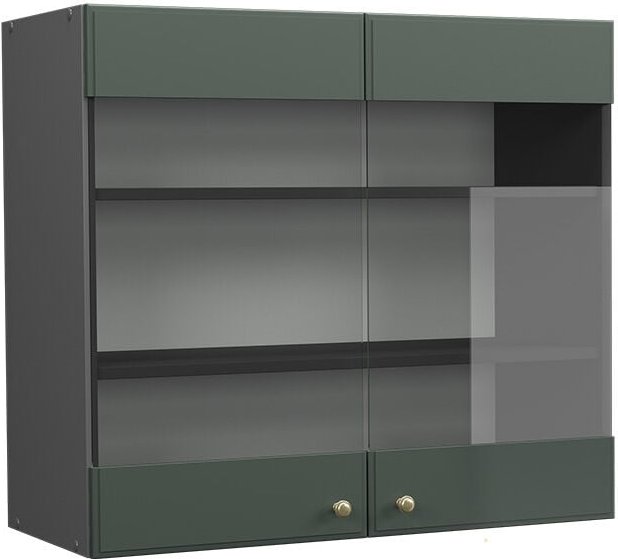 Vicco - Küchenglasschrank Fame-Line, Grün-Gold Landhaus, 80 cm