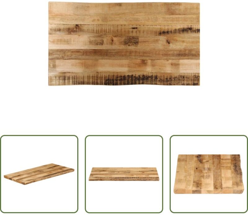 Mangoholz - Tischplatte mit Baumkante 110x60x3,8 cm Raues Mango Massivholz