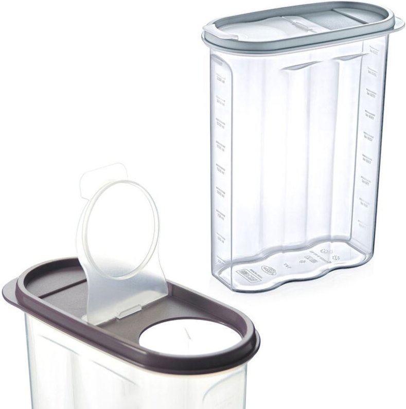 Dosing container for dry goods - easy storage